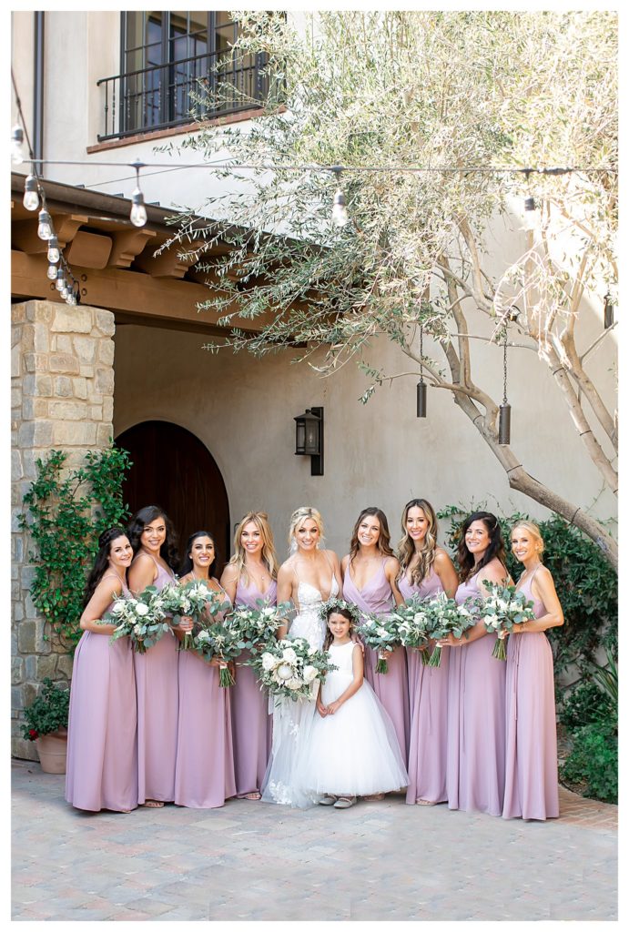 bridesmaids in blush dresses