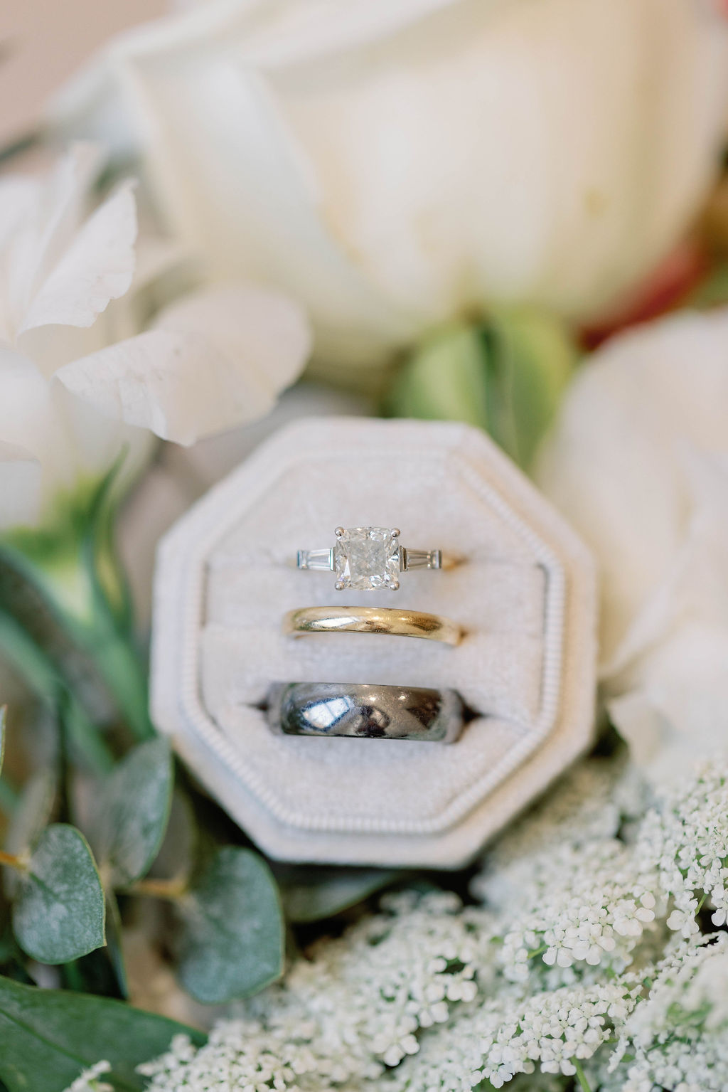 Engagement ring and weddings rings photo by Sarah Block Photography
