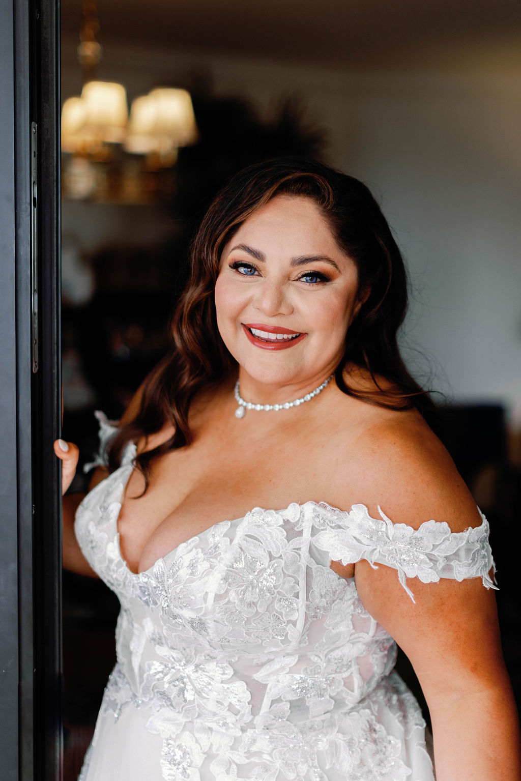 Headshot of the beautiful bride smiling for a photo at Mission Santa Barbara wedding | Photo by Sarah Block Photography
