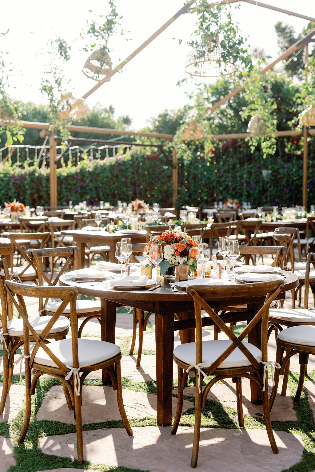 Guest tables at Mission Santa Barbara wedding | Photo by Sarah Block Photography