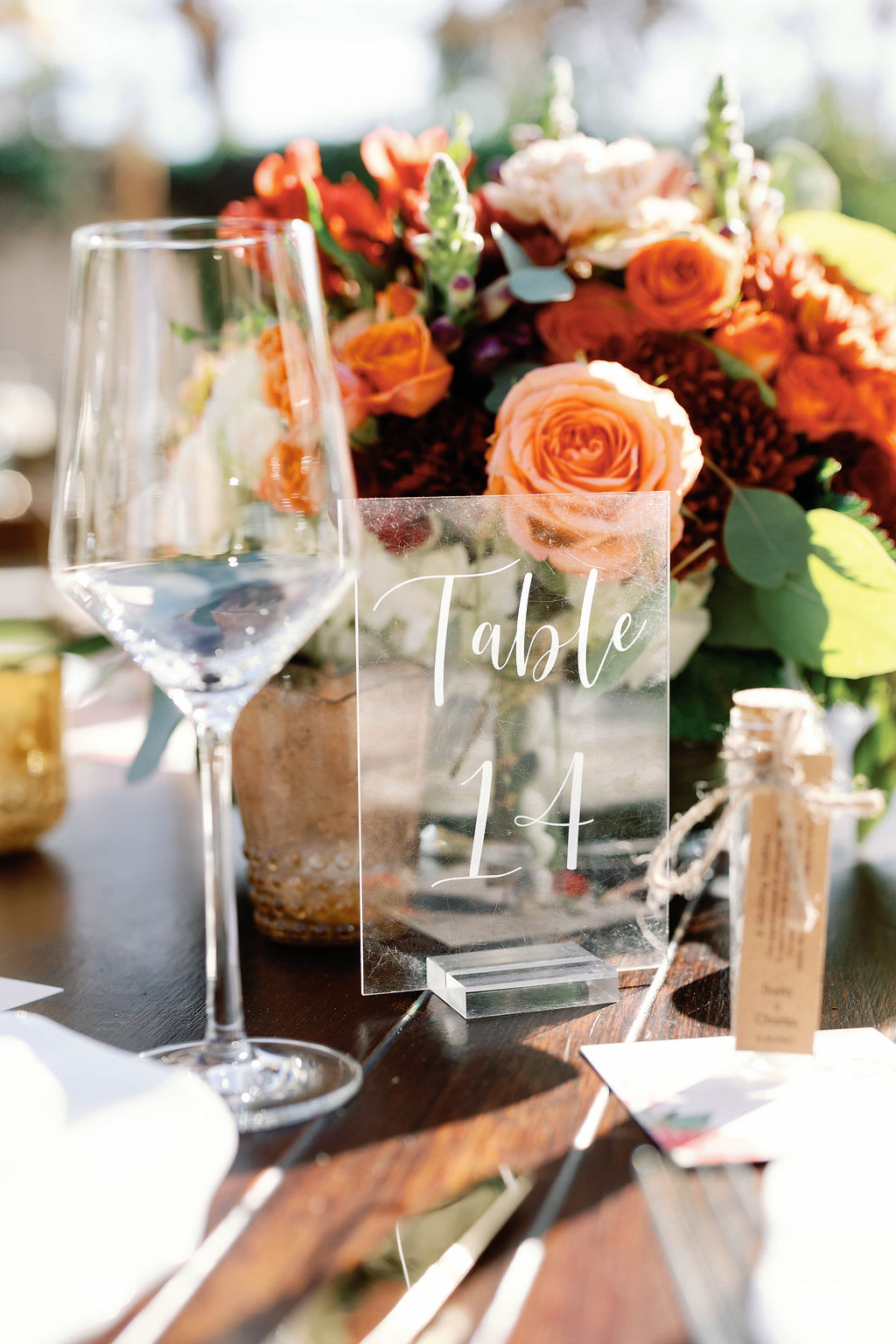 Tablescape at the reception at Mission Santa Barbara wedding | Photo by Sarah Block Photography