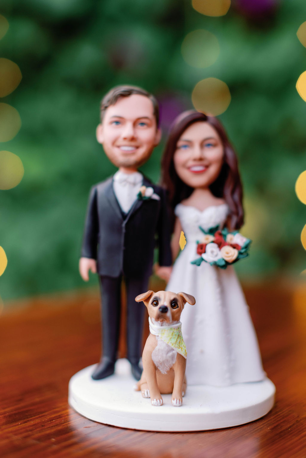 Cake topper of bride and groom with their dog at Mission Santa Barbara wedding | Photo by Sarah Block Photography
