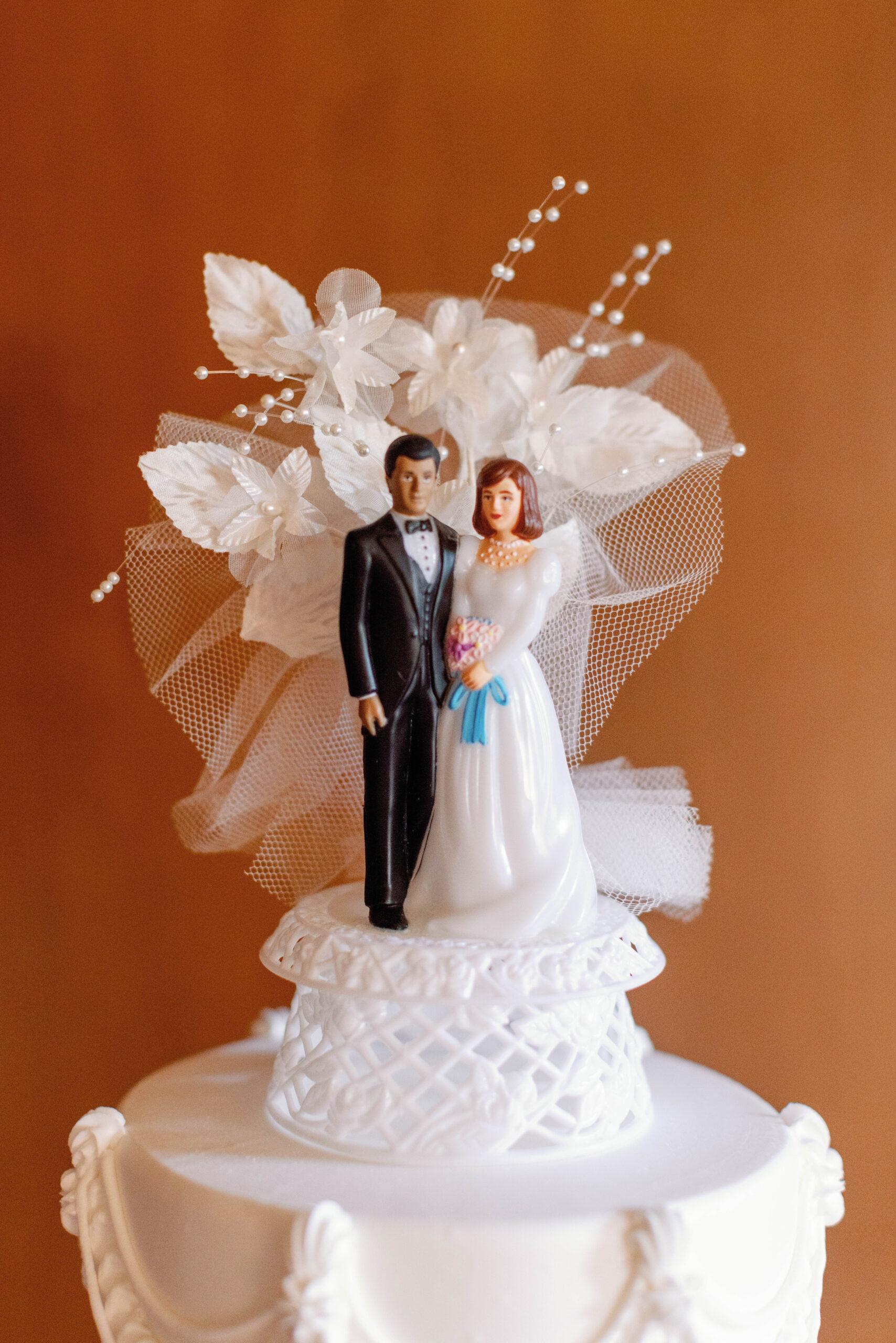 Vintage Cake Topper on Jimmy and Rachels wedding cake at Chapel of Orange | Photo by Sarah Block Photography